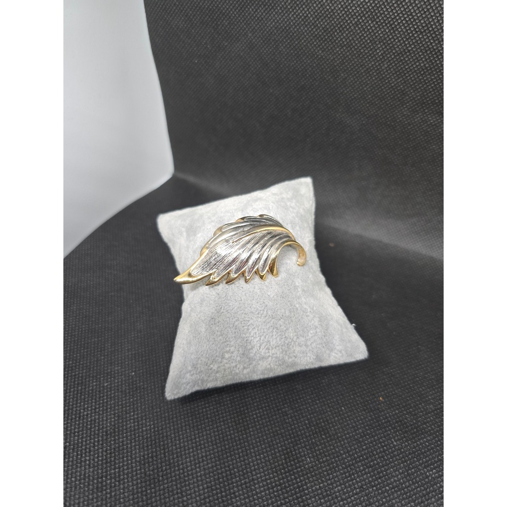 Estate Vintage Gold & Silver Tone Wing Leaf Brooch - Women's Fashion Jewelry